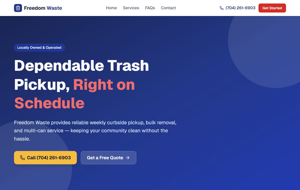 Screenshot of the Freedom Waste demo website