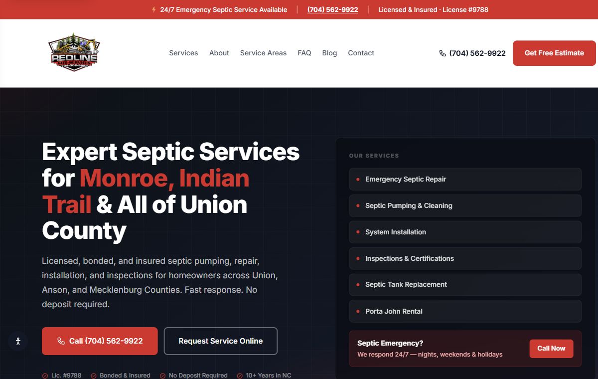 Screenshot of the Redline Site Services website